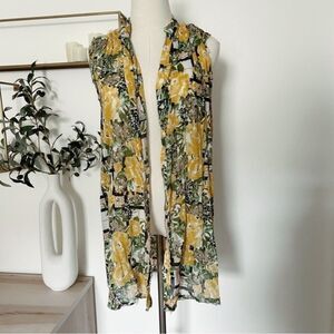 Yellow Green Floral Black White Grid Pattern Flowy sleeveless top, cottagecore